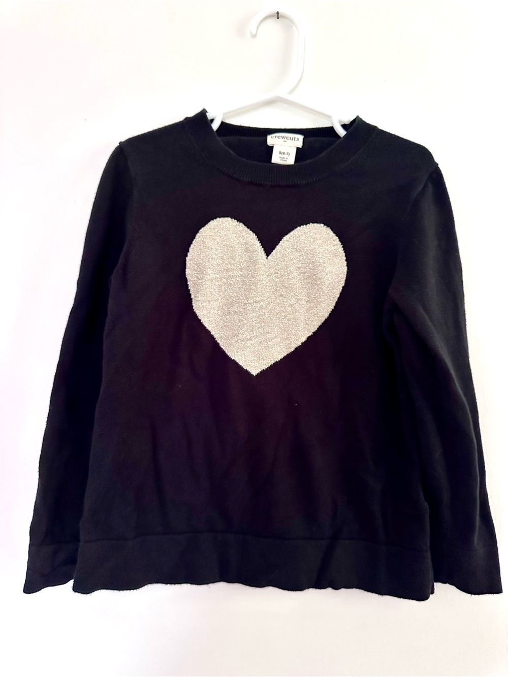 Crewcuts J Crew Girls Heart Sweater 6-7 Black Metallic Gold Knit Pullover